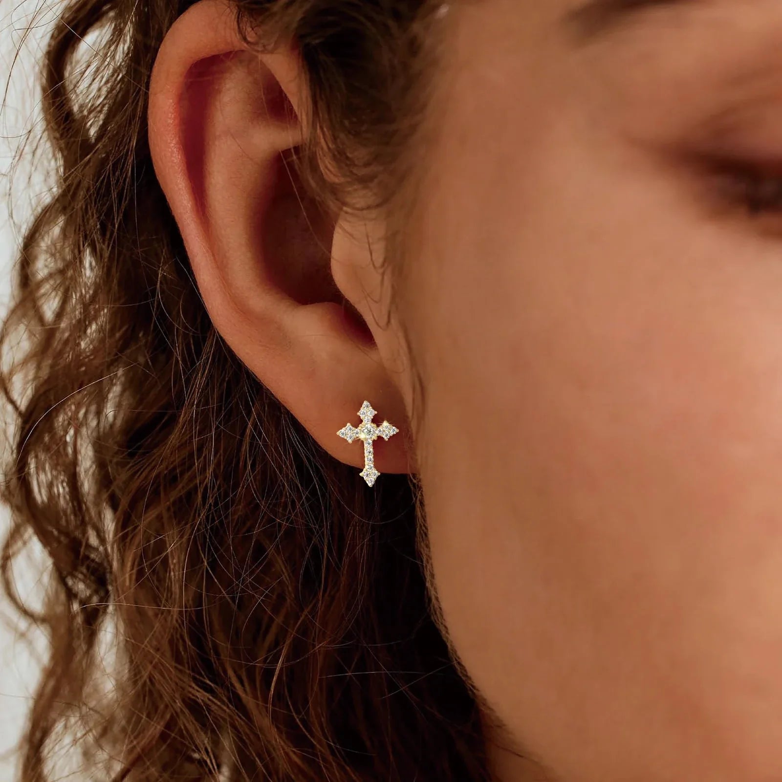 Sparkling Moissanite Cross Earrings